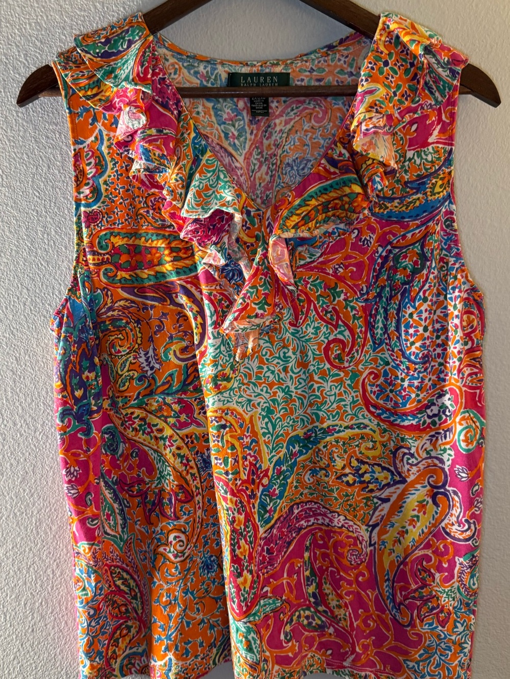 Lauren Ralph Lauren Multicolor Paisley Ruffle Sleeveless Tank